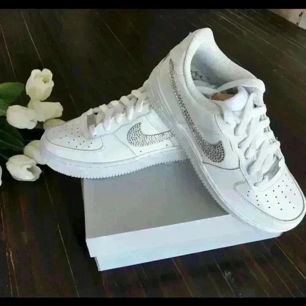 Bling Womens Nike Air Force 1 White Sneakers Shoes made with Swarovski C… - Picture 6 of 8